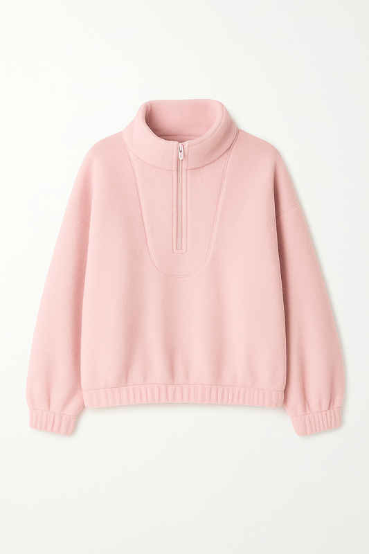 Cozy Pink Hoodie – Oversize Fit & 1/2 Zipper